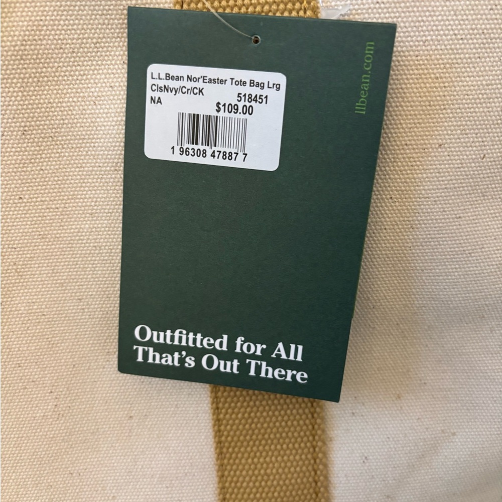 L.L. Bean NWT Large Canvas Tote Bag - Cream and Navy - Picture 2 of 12